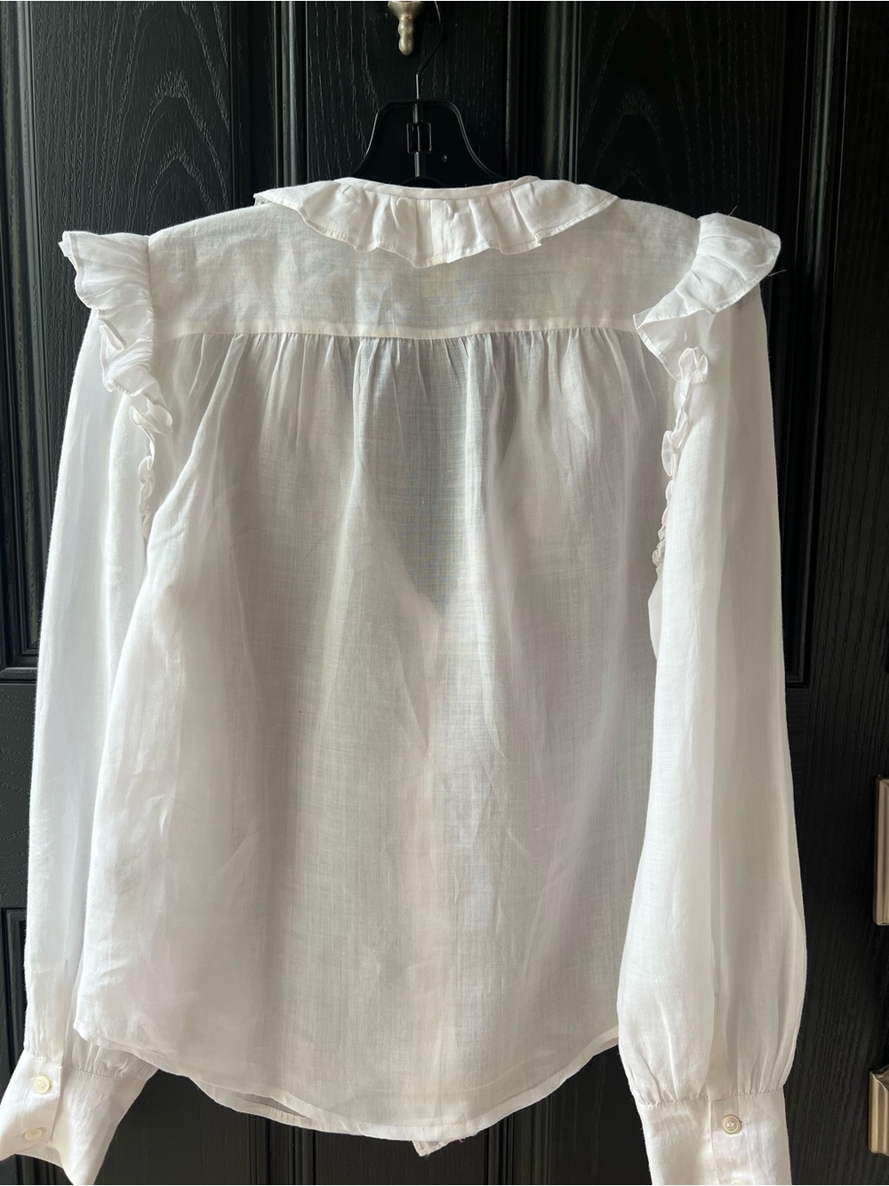 Frame Denim White Ruffle V-Neck Blouse - Picture 4 of 6